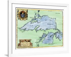 French Jesuit Map of Lake Superior, Upper Michigan, and Wisconsin, 1600s-null-Framed Giclee Print