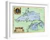 French Jesuit Map of Lake Superior, Upper Michigan, and Wisconsin, 1600s-null-Framed Giclee Print