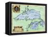 French Jesuit Map of Lake Superior, Upper Michigan, and Wisconsin, 1600s-null-Framed Stretched Canvas