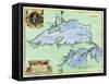 French Jesuit Map of Lake Superior, Upper Michigan, and Wisconsin, 1600s-null-Framed Stretched Canvas