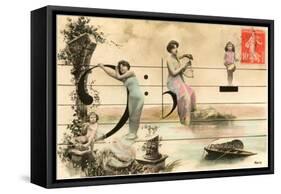 French Ladies and Girl on Musical Staff-null-Framed Stretched Canvas