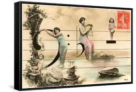 French Ladies and Girl on Musical Staff-null-Framed Stretched Canvas