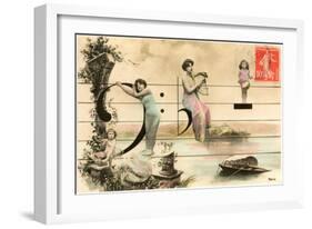 French Ladies and Girl on Musical Staff-null-Framed Art Print