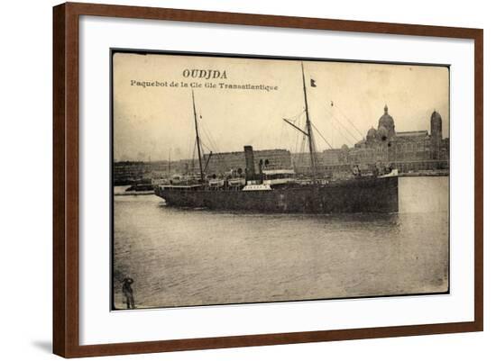 French Line, Cgt, Dampfschiff Oudjda Am Hafen--Framed Giclee Print