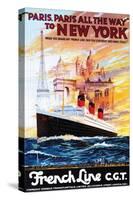 French Line - Paris to New York - Vintage Poster-Lantern Press-Stretched Canvas