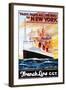 French Line - Paris to New York - Vintage Poster-Lantern Press-Framed Art Print