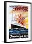 French Line - Paris to New York - Vintage Poster-Lantern Press-Framed Art Print