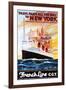 French Line - Paris to New York - Vintage Poster-Lantern Press-Framed Art Print