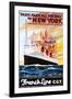 French Line - Paris to New York - Vintage Poster-Lantern Press-Framed Art Print