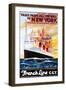 French Line - Paris to New York - Vintage Poster-Lantern Press-Framed Art Print