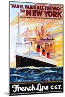 French Line - Paris to New York - Vintage Poster-Lantern Press-Mounted Art Print