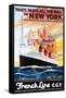 French Line - Paris to New York - Vintage Poster-Lantern Press-Framed Stretched Canvas