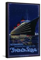 French Line Poster for the Ss Normandie Ocean Liner, 'the World's Most Perfect Ship'-null-Framed Stretched Canvas