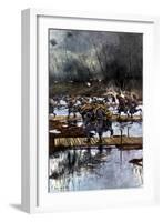 French Lst Infantry Corps Crossing of the Yser Canal, World War I, 4.45 Am, 31 July 1917-Francois Flameng-Framed Giclee Print