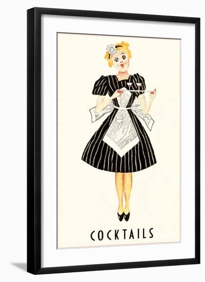 French Maid Serving Cocktails-null-Framed Art Print