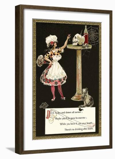 French Maid Toasting Skull-null-Framed Art Print