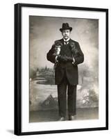 French Man in a Black Suit with a Pekingese Dog Under Each Arm-null-Framed Photographic Print