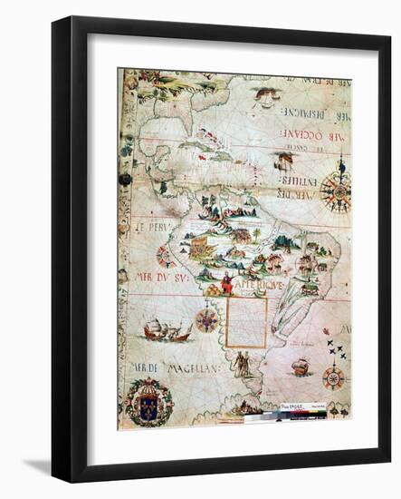 French Map of Central and South America, French, 1550-null-Framed Giclee Print