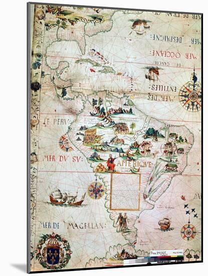 French Map of Central and South America, French, 1550-null-Mounted Giclee Print