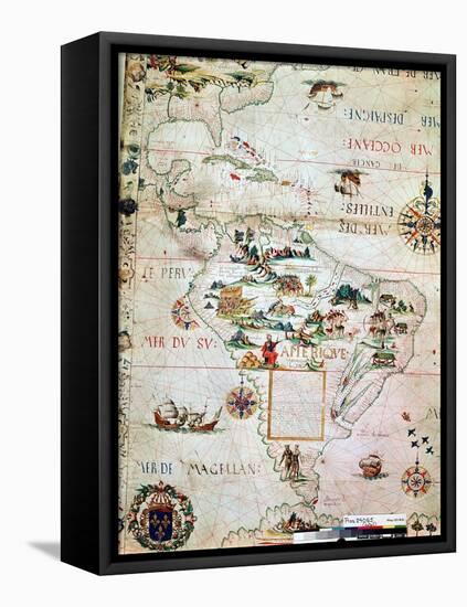 French Map of Central and South America, French, 1550-null-Framed Stretched Canvas