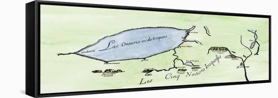 French Map of the Five Iroquois Nations Homeland and Fort Orange (Albany), 1660s-null-Framed Stretched Canvas