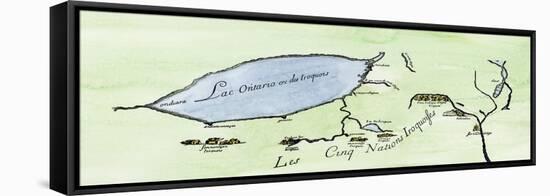 French Map of the Five Iroquois Nations Homeland and Fort Orange (Albany), 1660s-null-Framed Stretched Canvas