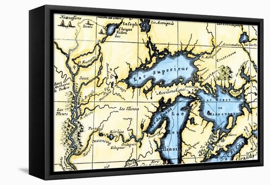 French Map of the Great Lakes and Upper Mississippi River Region, c.1700-null-Framed Stretched Canvas