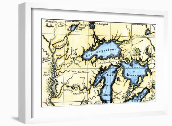 French Map of the Great Lakes and Upper Mississippi River Region, c.1700-null-Framed Giclee Print