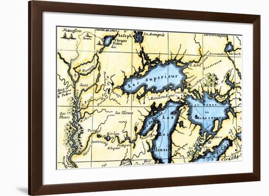 French Map of the Great Lakes and Upper Mississippi River Region, c.1700-null-Framed Giclee Print