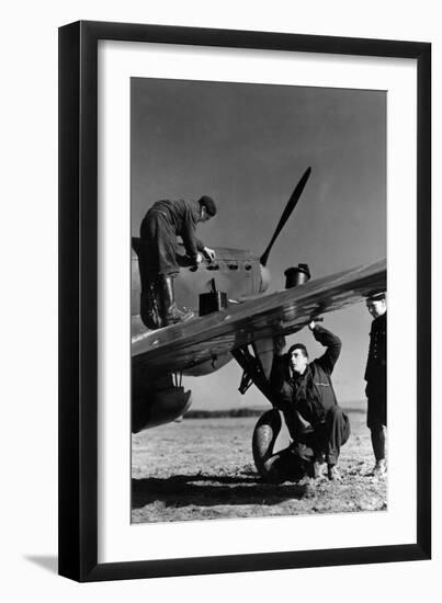 French Mechanics Overhauling a Fighter Plane-null-Framed Giclee Print