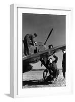 French Mechanics Overhauling a Fighter Plane-null-Framed Giclee Print