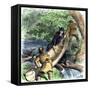 French Missionary and Fur Traders Carrying a Canoe at a Portage in North America-null-Framed Stretched Canvas