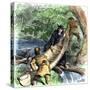 French Missionary and Fur Traders Carrying a Canoe at a Portage in North America-null-Stretched Canvas