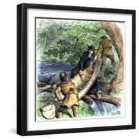 French Missionary and Fur Traders Carrying a Canoe at a Portage in North America-null-Framed Giclee Print