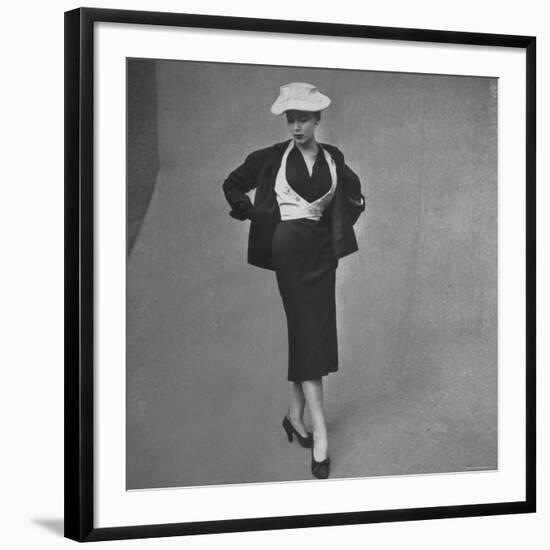 French Model Clad in Waistcoat with Box Jacket Outfit by Designer Christian Dior at Fashion Show-Gordon Parks-Framed Photographic Print