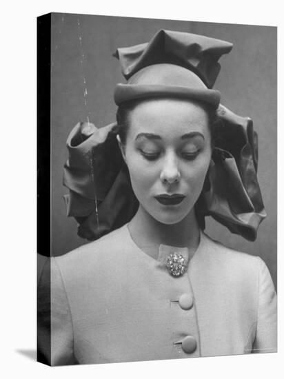 French Model Showing Off New Spring Hat Design-Gordon Parks-Stretched Canvas