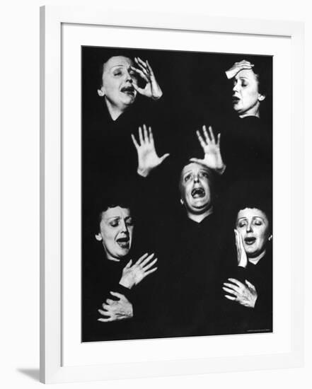 French Nightclub Singer Edith Piaf Singing During Her Performance at the Versailles Nightclub-Allan Grant-Framed Premium Photographic Print