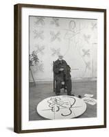 French Painter Henri Matisse Working on Medallion of Virgin and Child for Chapel at Vence in Studio-Dmitri Kessel-Framed Premium Photographic Print