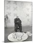 French Painter Henri Matisse Working on Medallion of Virgin and Child for Chapel at Vence in Studio-Dmitri Kessel-Mounted Premium Photographic Print