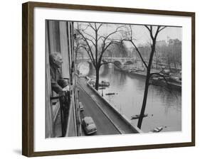 French Painter Marc Chagall Looking Out at the River Seine-Loomis Dean-Framed Premium Photographic Print