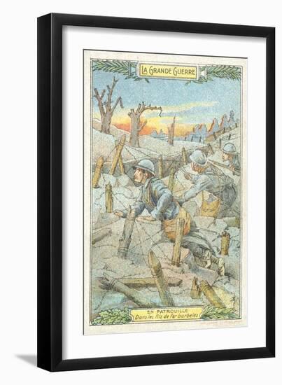 French Patrol Among the Barbed Wire, World War I-null-Framed Giclee Print