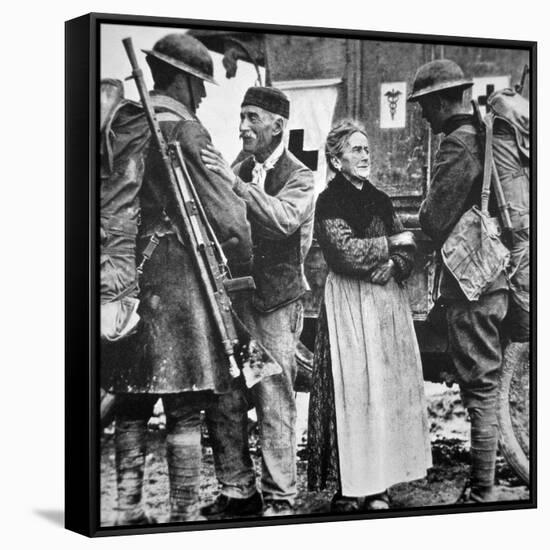 French Peasants Greet Two Heavily-Laden Americans, 1917-American Photographer-Framed Stretched Canvas