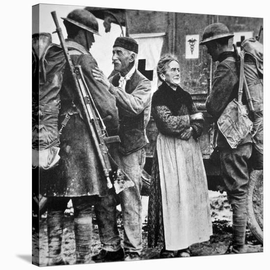 French Peasants Greet Two Heavily-Laden Americans, 1917-American Photographer-Stretched Canvas