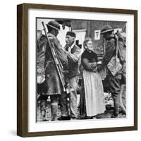 French Peasants Greet Two Heavily-Laden Americans, 1917-American Photographer-Framed Photographic Print