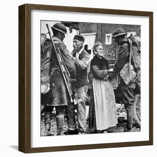 French Peasants Greet Two Heavily-Laden Americans, 1917-American Photographer-Framed Photographic Print