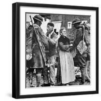 French Peasants Greet Two Heavily-Laden Americans, 1917-American Photographer-Framed Photographic Print