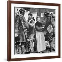 French Peasants Greet Two Heavily-Laden Americans, 1917-American Photographer-Framed Photographic Print