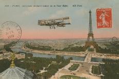 Aeroplane Circling around the Eiffel Tower in Paris, France. Postcard Sent in 1913-French Photographer-Giclee Print
