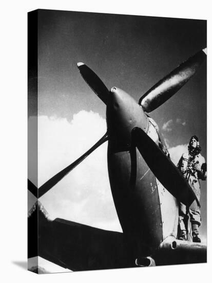 French Pilot on a Fighter Plane-null-Stretched Canvas