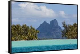 French Polynesia, Bora Bora. Mountain Peaks Seen from Tahaa Lagoon-Alida Latham-Framed Stretched Canvas
